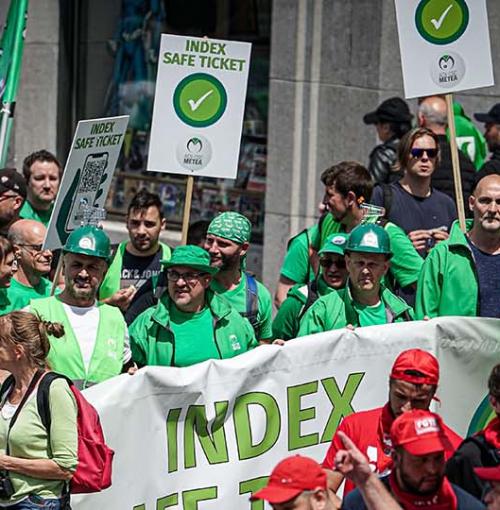 Betoging van vakbonden in Brussel tegen hogere prijzen