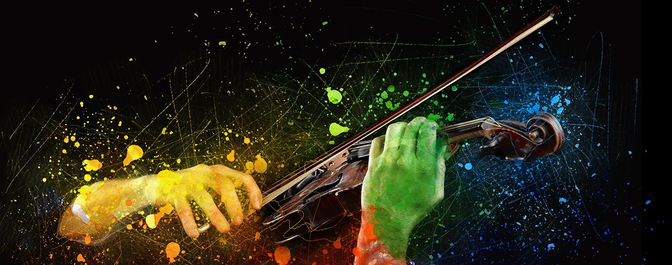 Illustratie kleurrijke handen bespelen viool