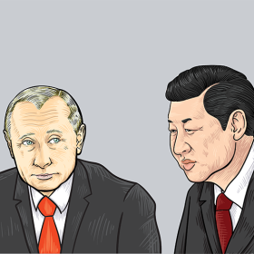 Russisch president Vladimir Poetin en Chinees leider Xi Jinping